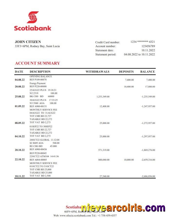 Saint Lucia Scotiabank bank statement xls